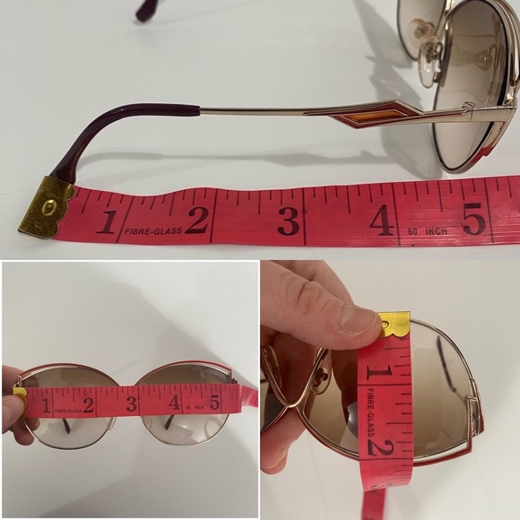 Yves Saint Laurent Vintage 80s Cat Eye Sunglasses Red Sparkle Enamel Gold Frame - Picture 15 of 16